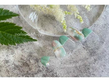 ネイルサロン アージュ(Nail Salon A jyu)/ニュアンスマーブル×グリーン