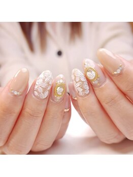 ピオニーネイル(peony nail)/手描きのフラワー