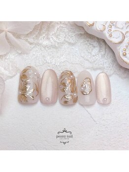 ピオニーネイル(peony nail)/ゴールドのミラーフラワー