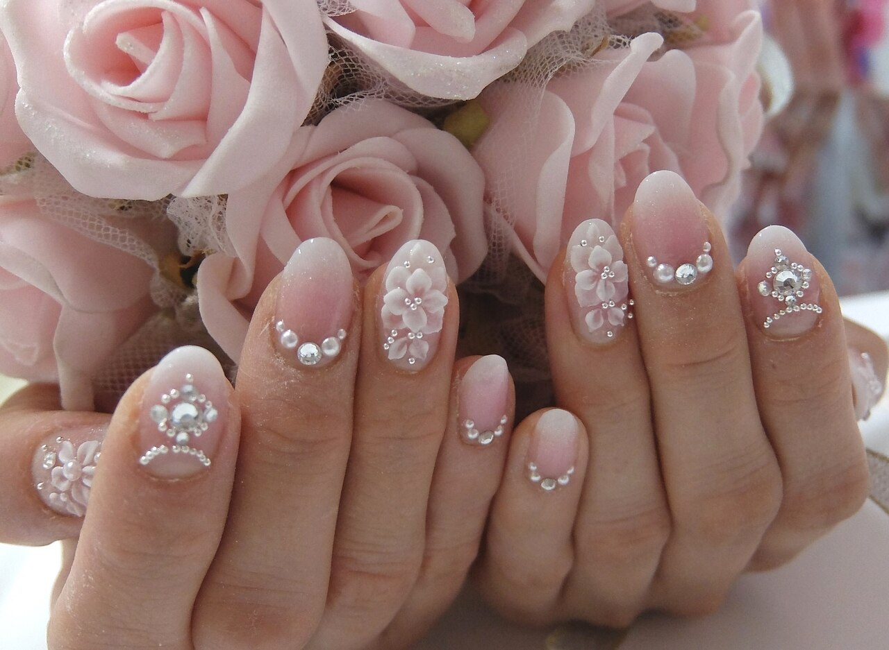 ネイルチップ ワンホン シルク 薔薇 ビジュー ネイルチップ ワンホン シルク 薔薇 ビジュー 現品ネイルチップ