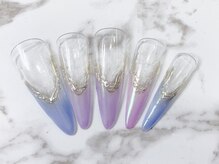 ラリュールネイル(L'Allure nail)/オーロラ×ミラーフレンチ￥8200