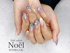 くすみブルー×シェルネイル