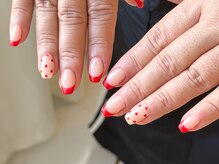 ワンアンドオンリー(One&Only)/赤フレンチ×ハートホロドット