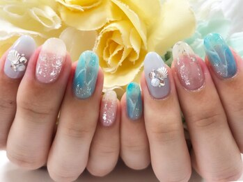 ダブルネイル(Double Nail)/[石田] 夏のシースルーネイル