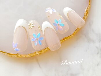 ボネール(nail ＆ eyelash Bounail)/フレンチ　ホログラム　花　桜