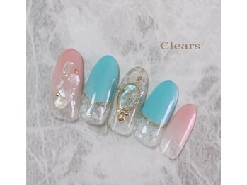 ビューティーネイルサロン クリアーズ(Clears)/丸フレンチとシェルの輝くネイル