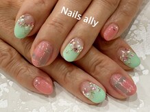 ネイルズアリー 立川店(Nails ally)/チェック×ストーンART