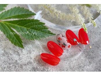 ネイルサロン アージュ(Nail Salon A jyu)/フラワー×ビビッドレッド
