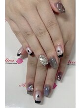 ネイルサロン アンジェリカ(Angelica)/No.66 ハート　黒フレンチネイル