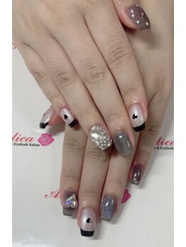 ネイルサロン アンジェリカ(Angelica)/No.66 ハート　黒フレンチネイル