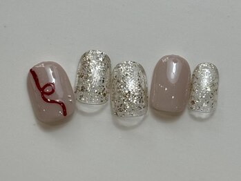 ネイルメゾン 天神店(NAIL MAISON)/ニュアンス赤ラインラメ¥7000