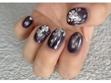 ネイルアンドアイラッシュスタジオ シュシュ(chouchou)/かっこいい桜ネイル手書きネイル