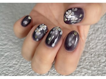 ネイルアンドアイラッシュスタジオ シュシュ(chouchou)/かっこいい桜ネイル手書きネイル