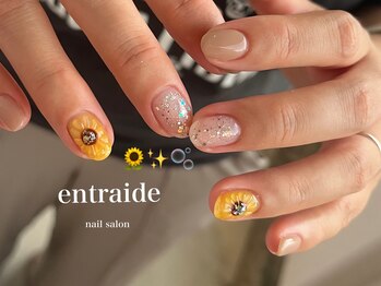アントレッド(entraide)/韓国風シースルーひまわりネイル