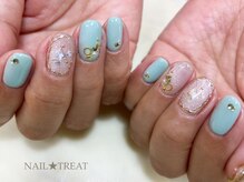 ネイルトリート 茨木駅前店(NAIL TREAT)/ミントグリーン＆小花柄