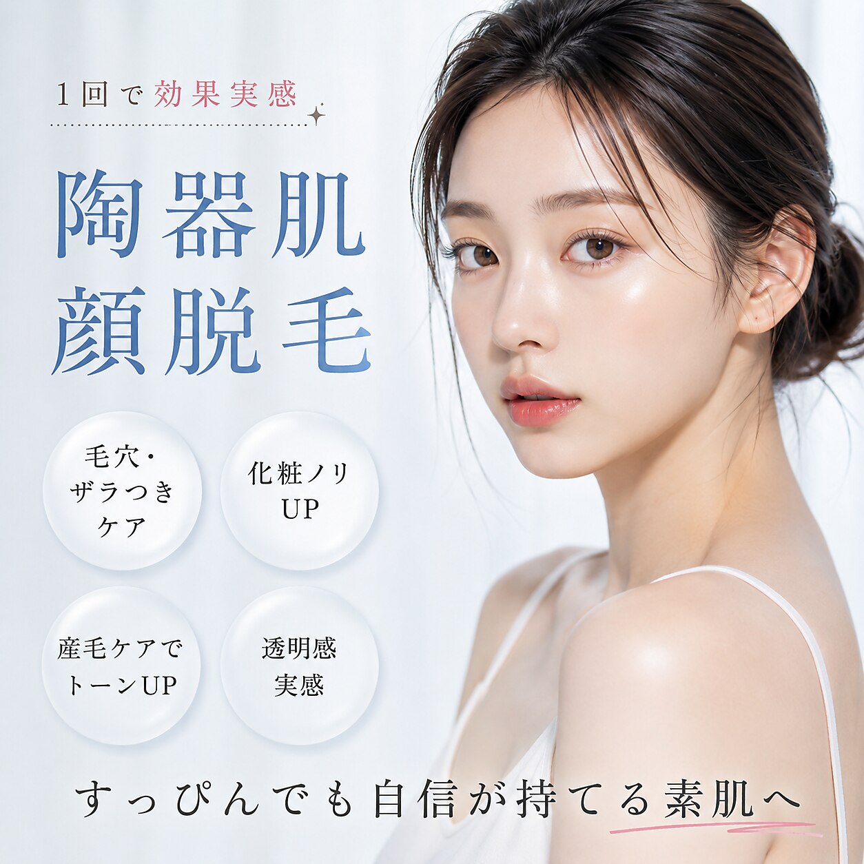 【人気No.1顔脱毛+エステ】憧れノーファンデ肌へ♪安心シェービング付￥2980