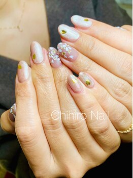 チヒロネイル/桜ネイル　押し花埋め込み