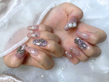 《儚げピンク×パーツ盛りnail》
