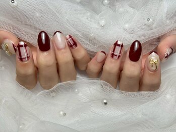 プティ アイビューティ 北浜店(peTiT eyebeauty)/ボルドーネイル リボン