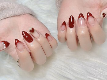 ヒールネイル(heal nail)/bordeaux×french×heart~