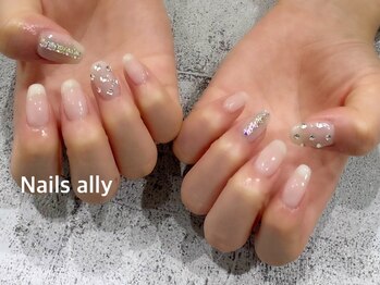 ネイルズアリー 立川店(Nails ally)/シアーホワイト×ストーン