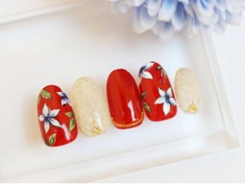 ツメトトノウ/赤に手描きのお花が映える♪