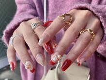 ネイルアヴァンス 京橋店(Nail AVANCE.)/赤ネイル/ドット/ゴールド