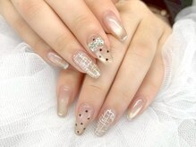 リベレ 心斎橋店(LIBELLE)/ツイードネイル/ハートドット柄