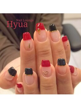 ネイルラウンジ ヒュア(Nail Lounge Hyua)/赤黒×ストレートフレンチ