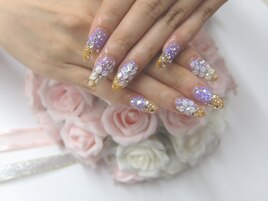 紫ゴールド☆着物和柄3D花成人式
