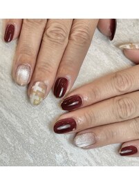 ボルドー×チェックネイル