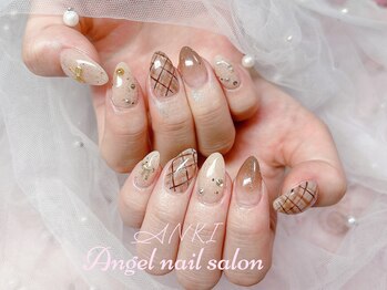 エンジェルネイルサロン(Angel nail salon)/ボーダーXラメXリボン