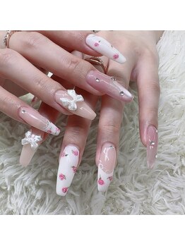 アートネイル ギャラリー(Art nail Gallery)/ローズリボンの姫ネイル