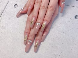 ピンクxシェルロングネイル