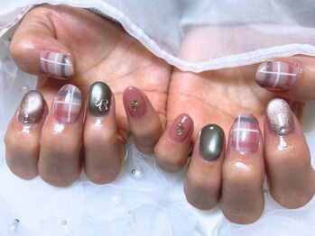 《ピンクチェック×りぼんnail》