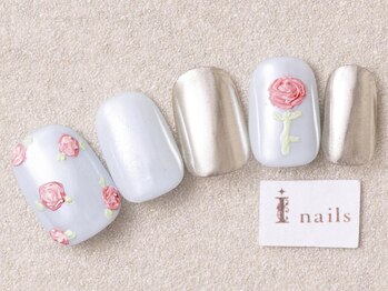 アイネイルズ 三宮店(I nails)/爽やかフラワーブルー