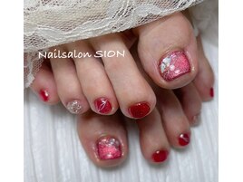 天然石ネイル　ルビー
