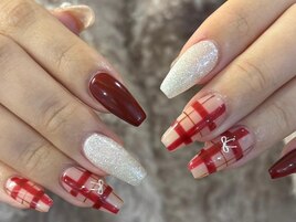 赤チェックネイル