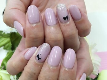 プルミエ ネイル(Premier Nail)/ラメがけ×黒猫ちゃん