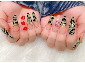 迷彩柄/3Dリップ/ストリートnail