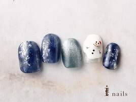 溶けかけぷっくり雪だるまネイル