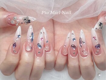 ピオミエルネイル 新宿(pio miel nail)/シアーピンク×クリアビジュー