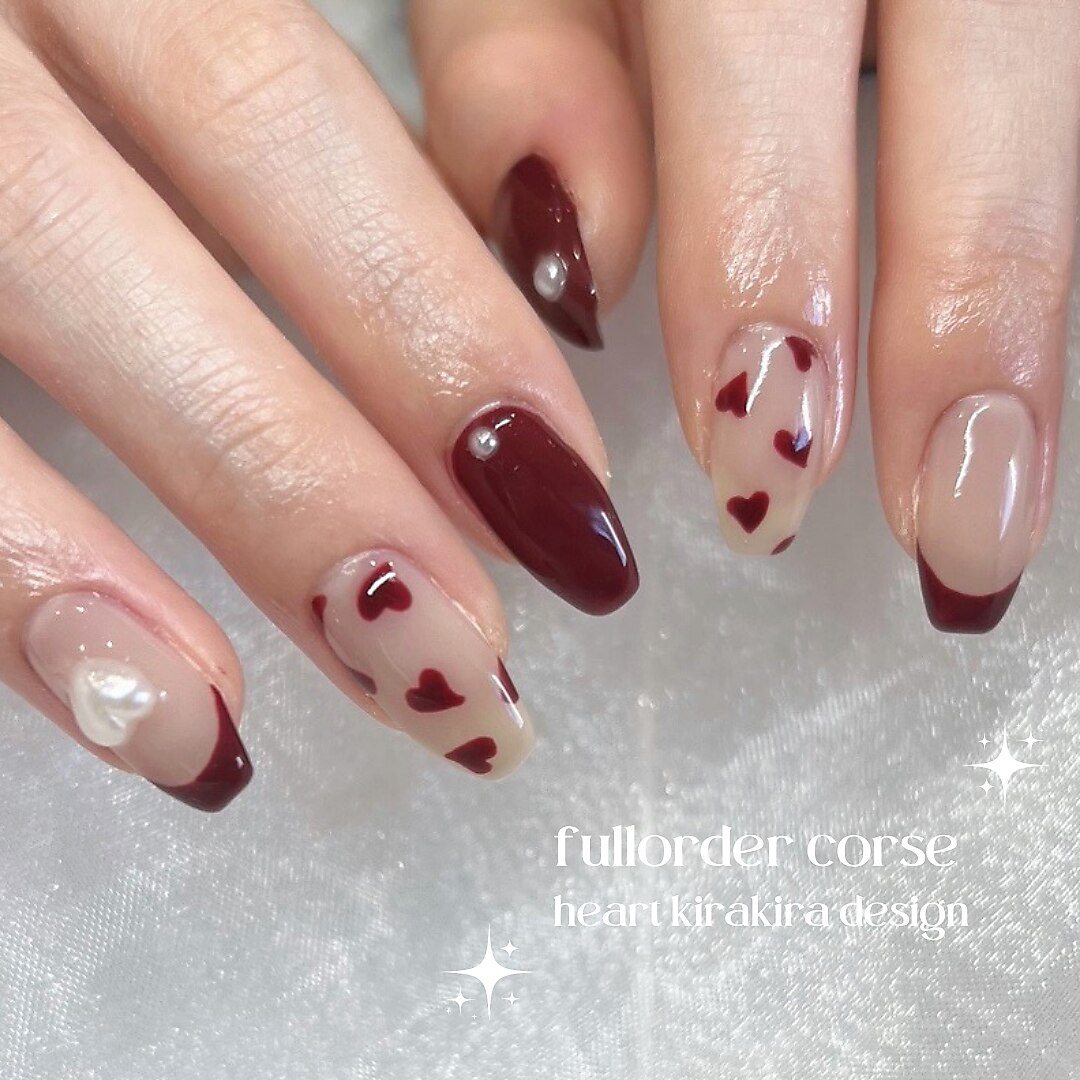 48))ハートネイル ネイルチップ ボルドー フレンチガーリー クリスマス