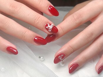ジョアネイル(JOA Nail)/赤/リボン/シンプル/ワンカラー