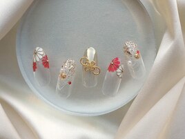 水引きと和柄のお花ネイル