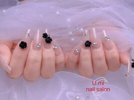 チップ長さ出し薔薇ネイル