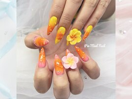 マーブルオレンジ×フラワー