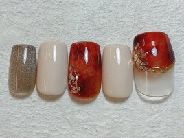 べっ甲ネイル　フレンチ　ミラー