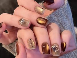 秋ネイル/ドット/ブラウン