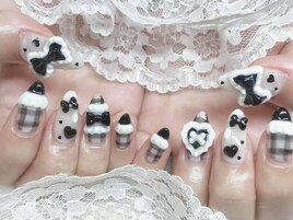 白黒フリル3Dネイル　ジェル